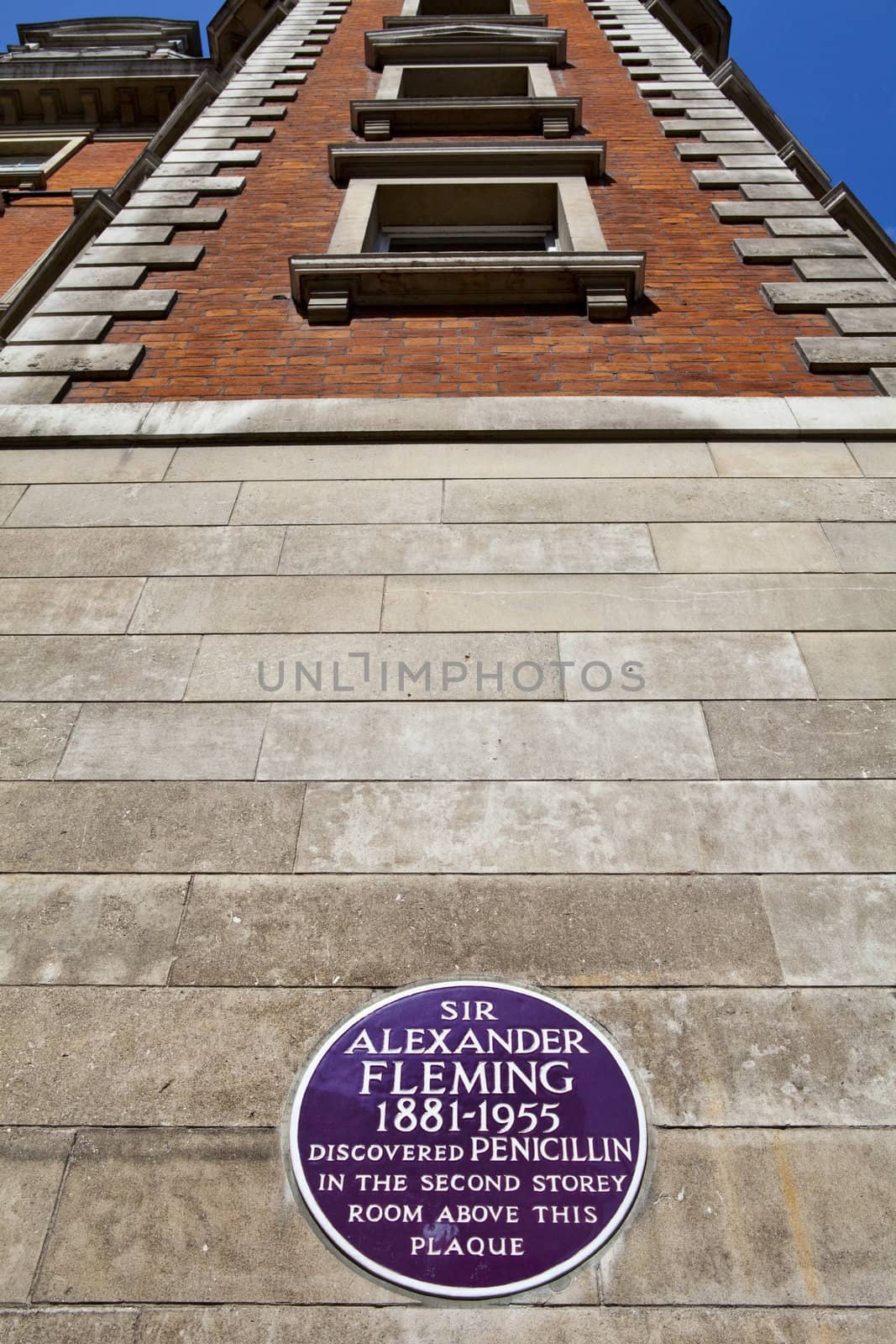 Sir Alexander Fleming Plaque at St. Mary's Hospital in London.  The location where Fleming discovered Penicillin.
