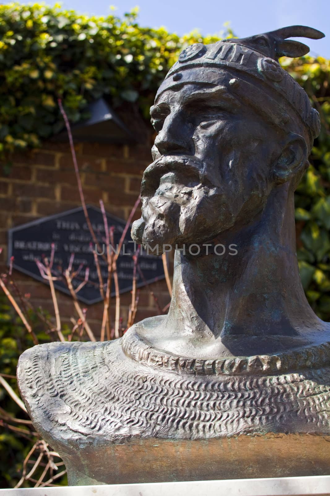 A memorial bust of Albanian National Hero George Kastrioti-Skanderberg on Inverness Terrace in London.