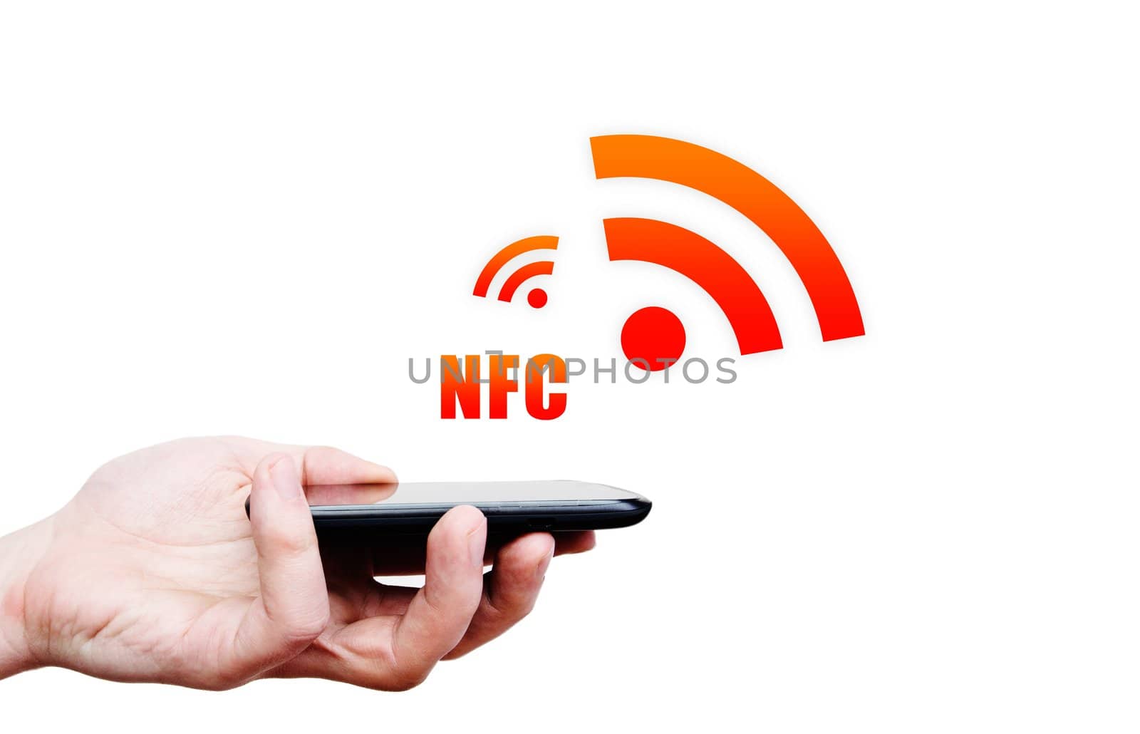 Hand holding smartphone with NFC technology - near field communi by simpson33