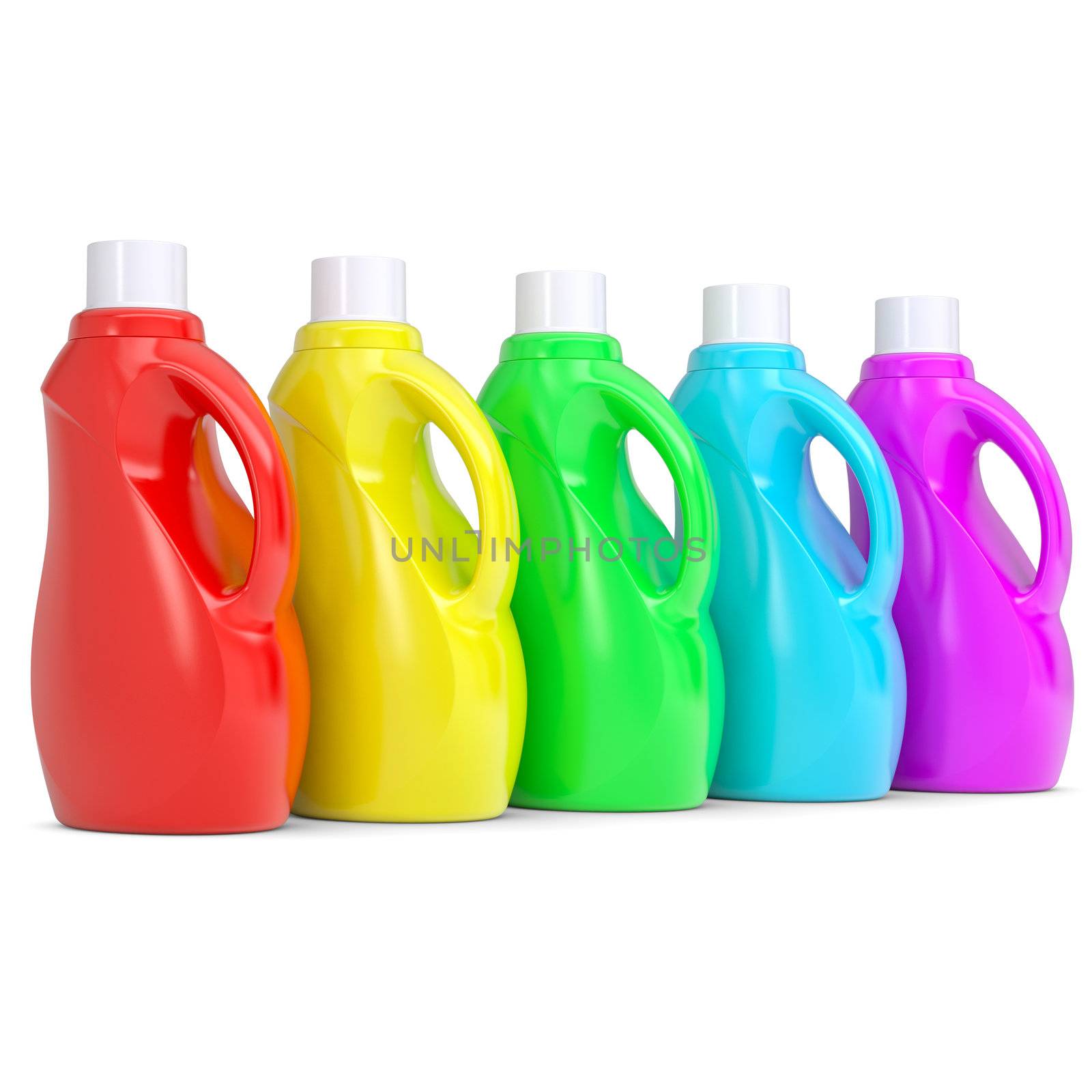 Several of multi-colored plastic bottles. Isolated render on a white background