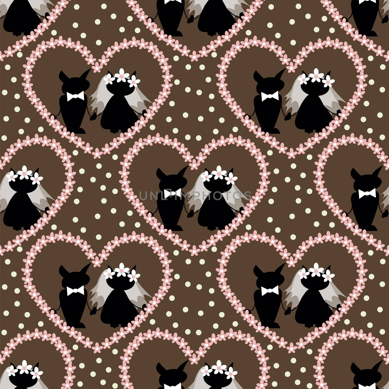 seamless pattern with  two love cat on  wedding