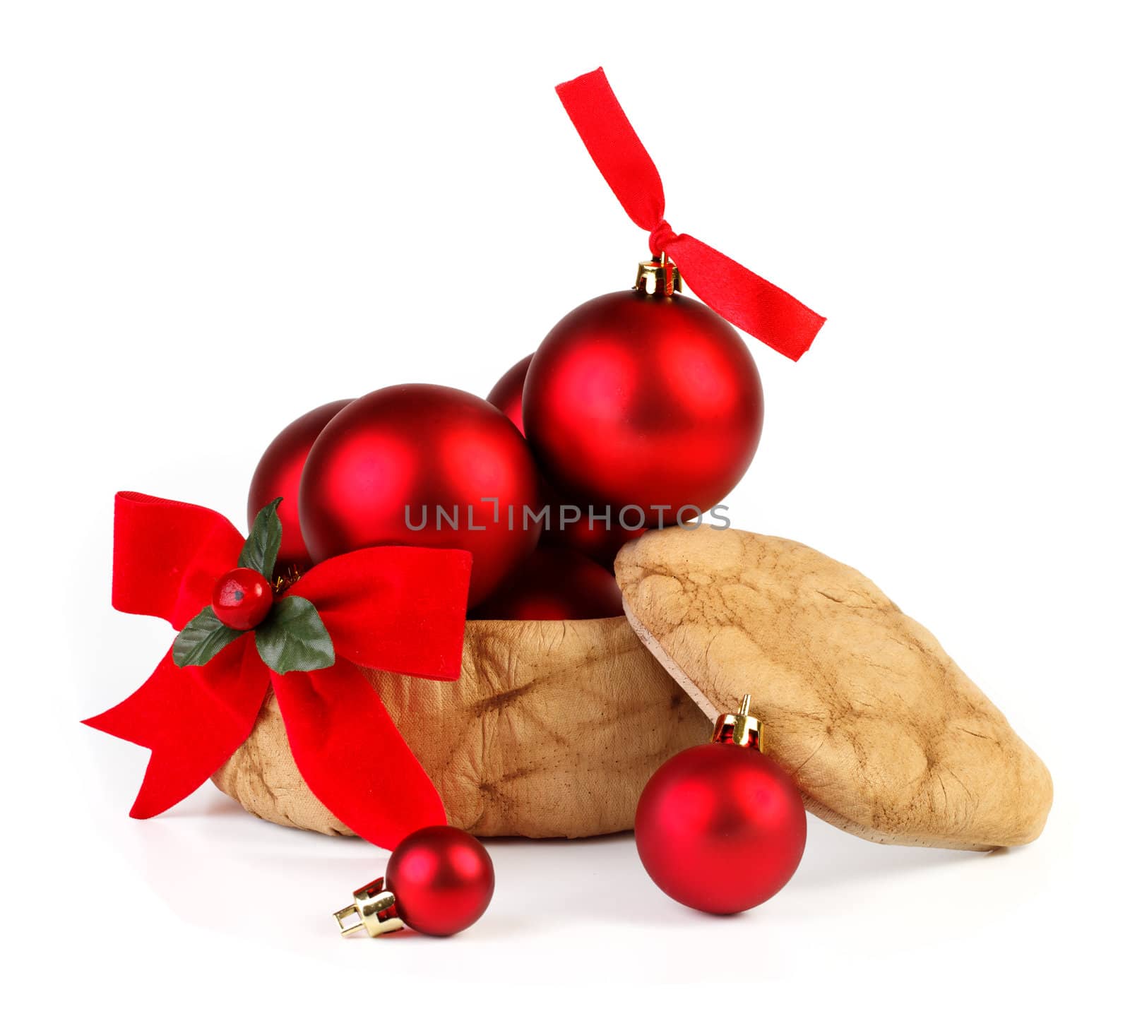 The box and the red balls on white background