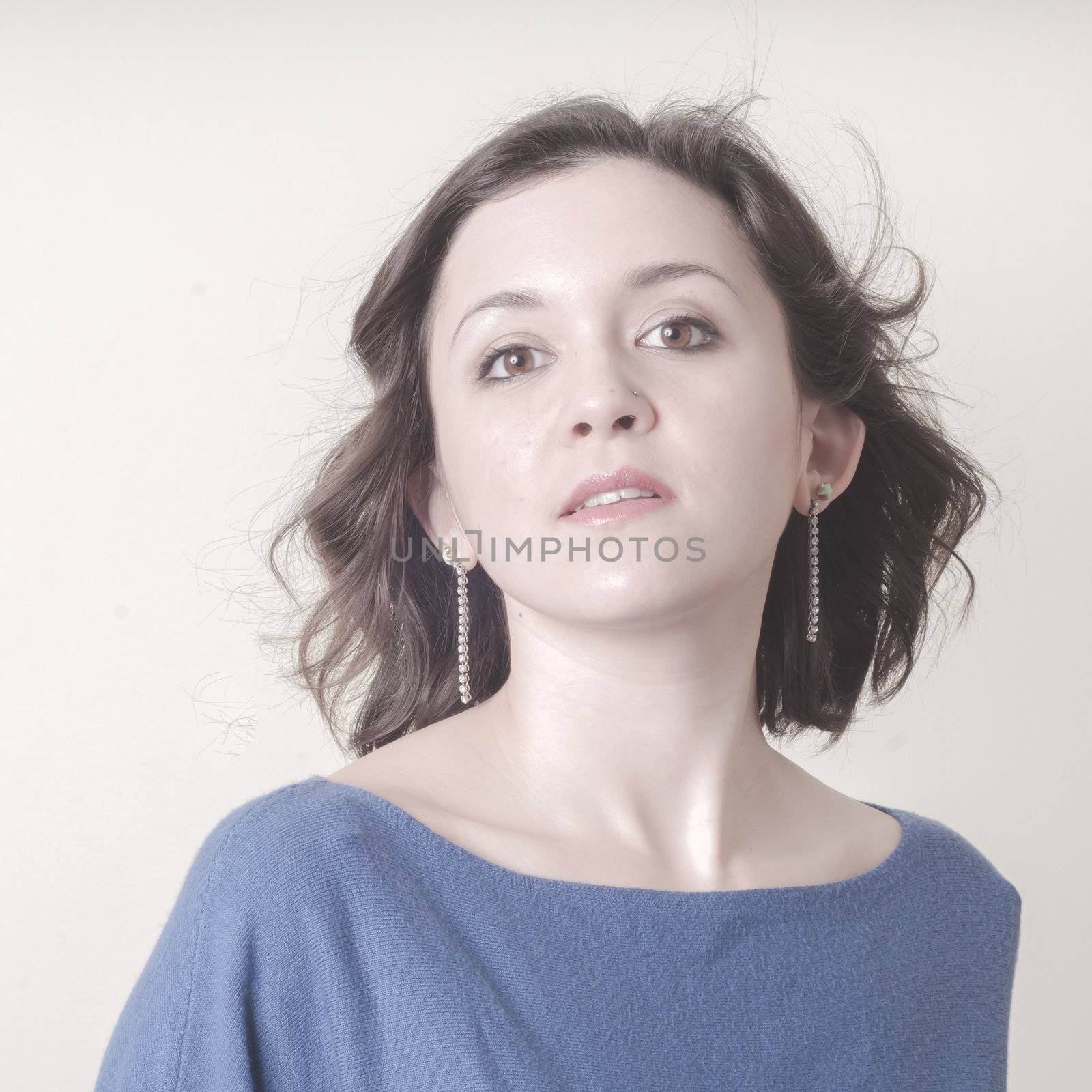 vintage portrait of young woman on vignetting background