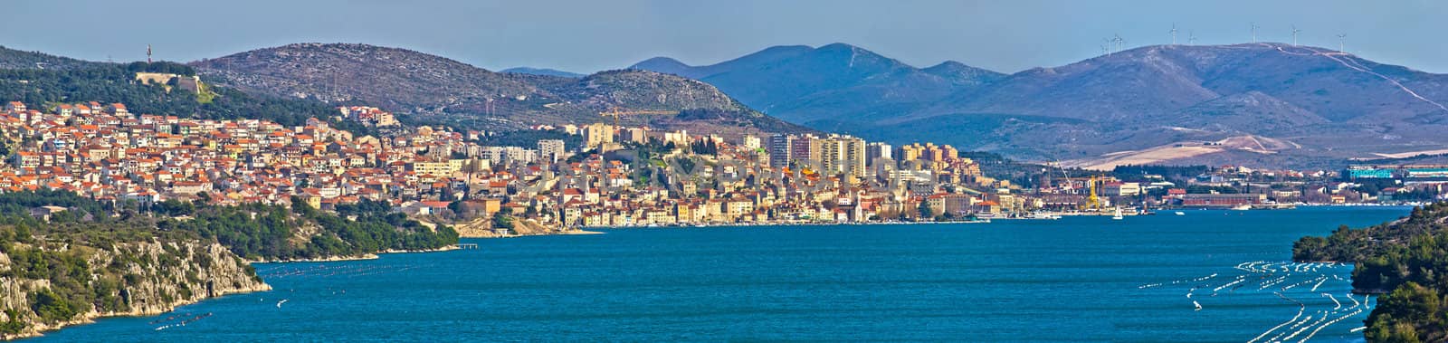 Town and bay of Sibenik panoramic view, Dalmatia, Croatia