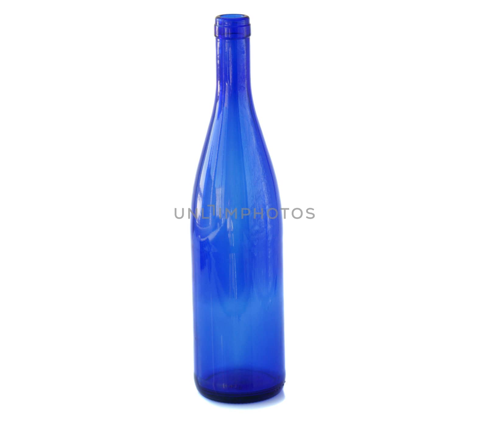 blue glass bottle isolated on white background