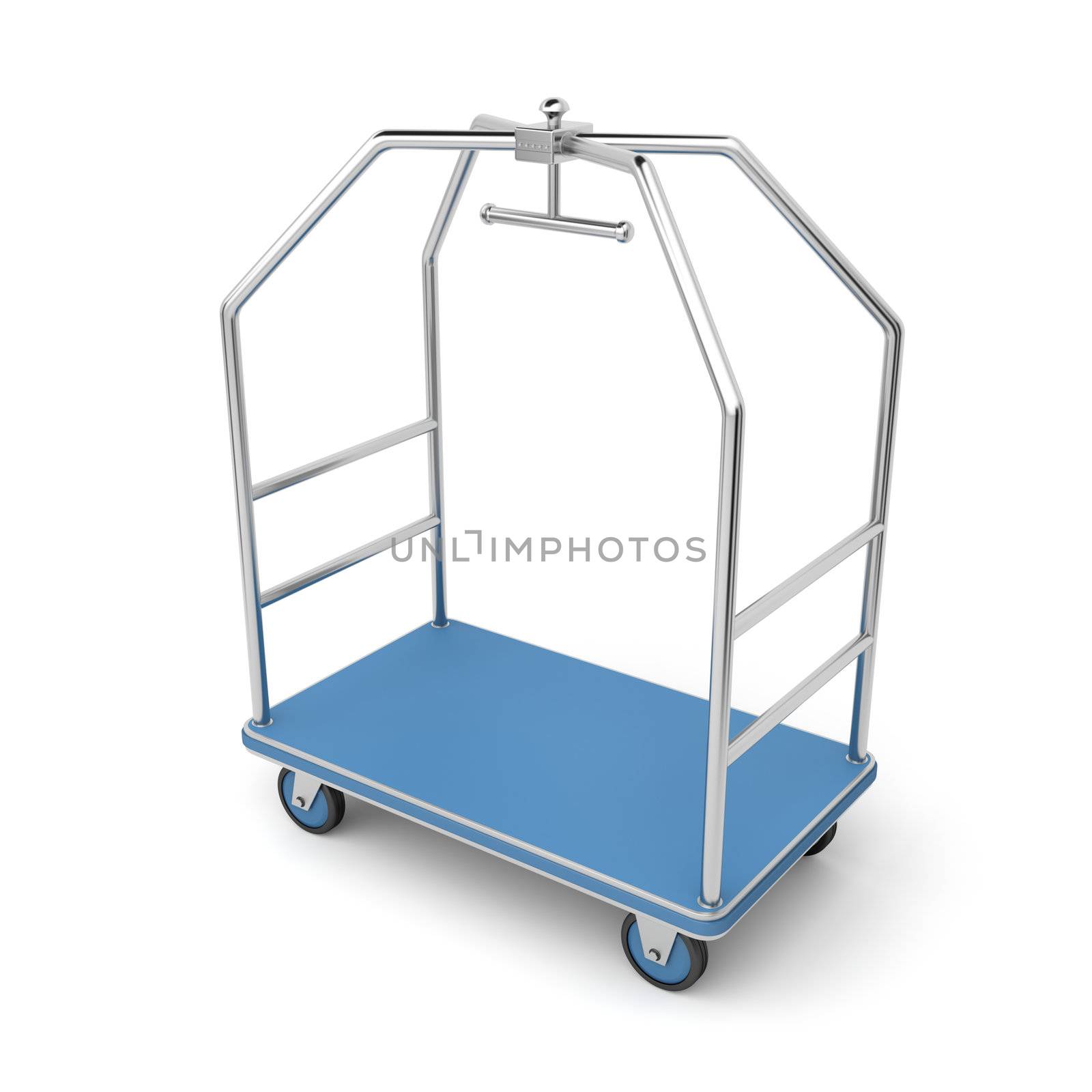 Silver luggage cart on white background