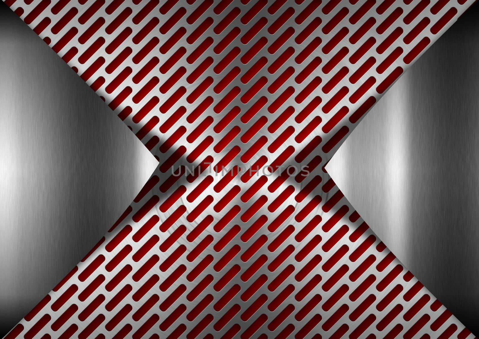 Red and metallic grunge background with metal grid
