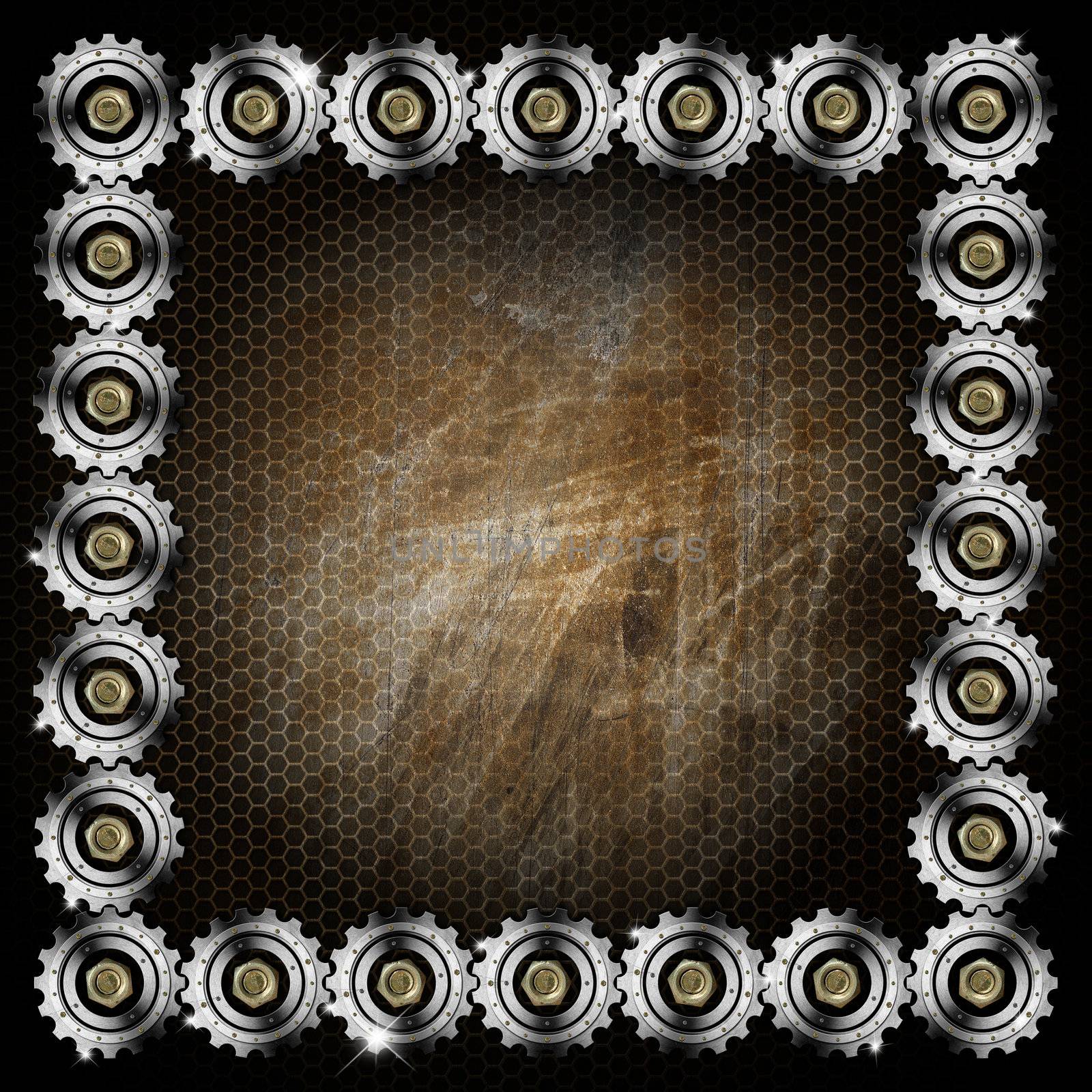 Metallic and brown template background with metal gears
