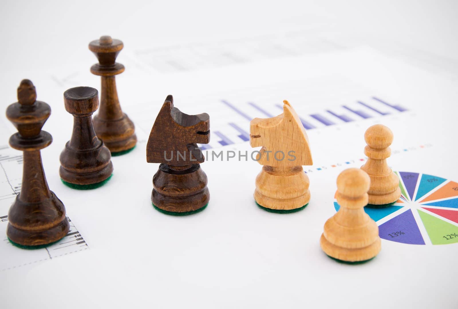 Chess pieces on business background. Company strategic behavior