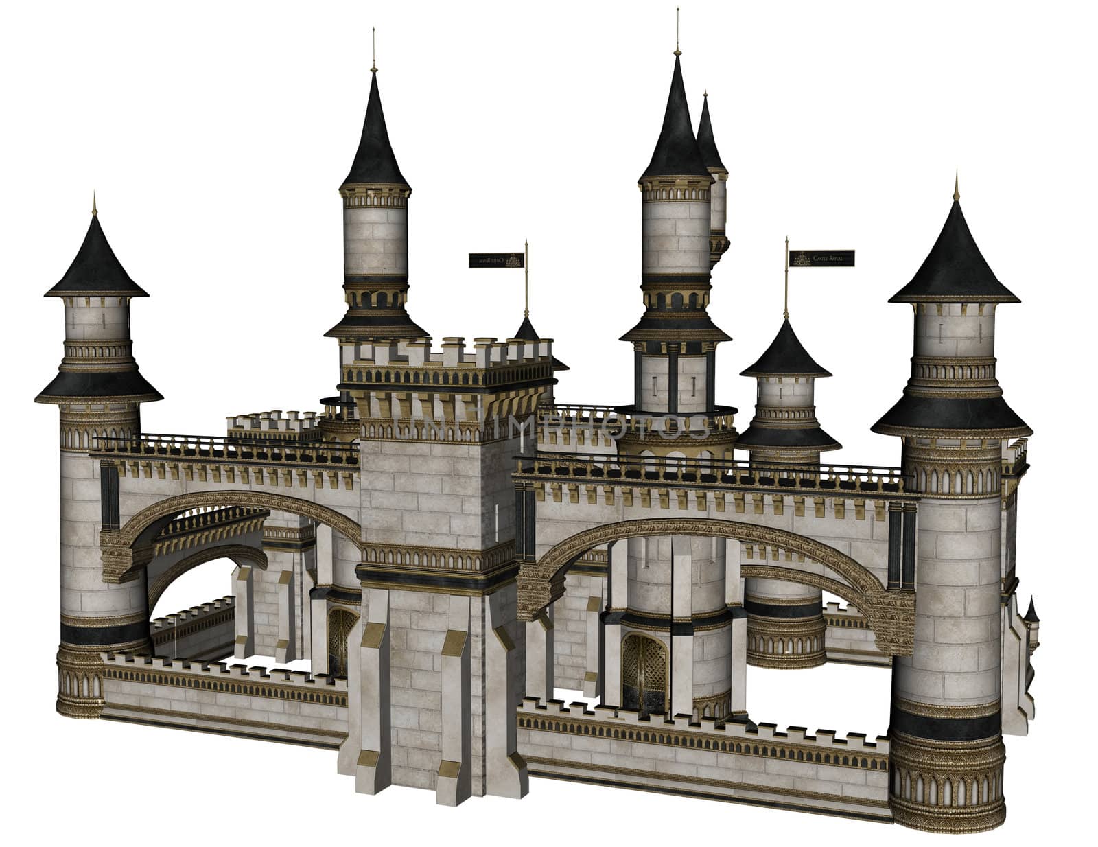 3D rendered illustration of fantasy castle on white background isolated