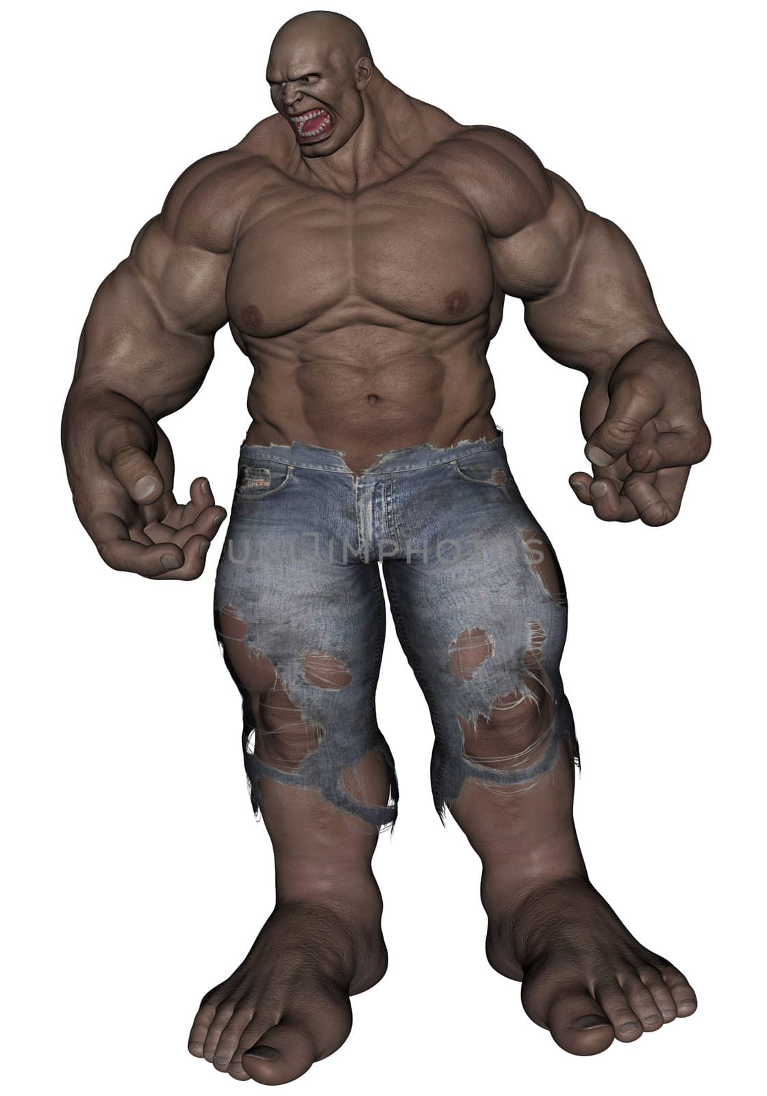 3D rendered monstrous bodybuilder man on white background isolated