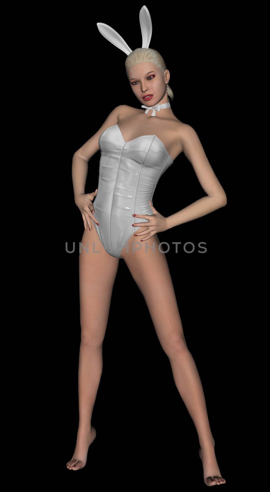 3D rendered sexy playboy woman on black background isolated
