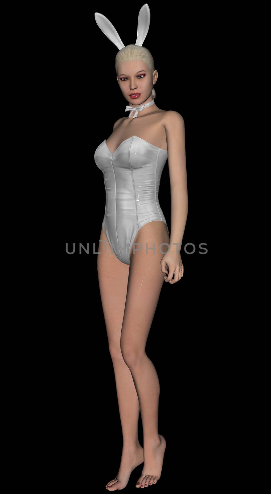 3D rendered sexy playboy woman on black background isolated