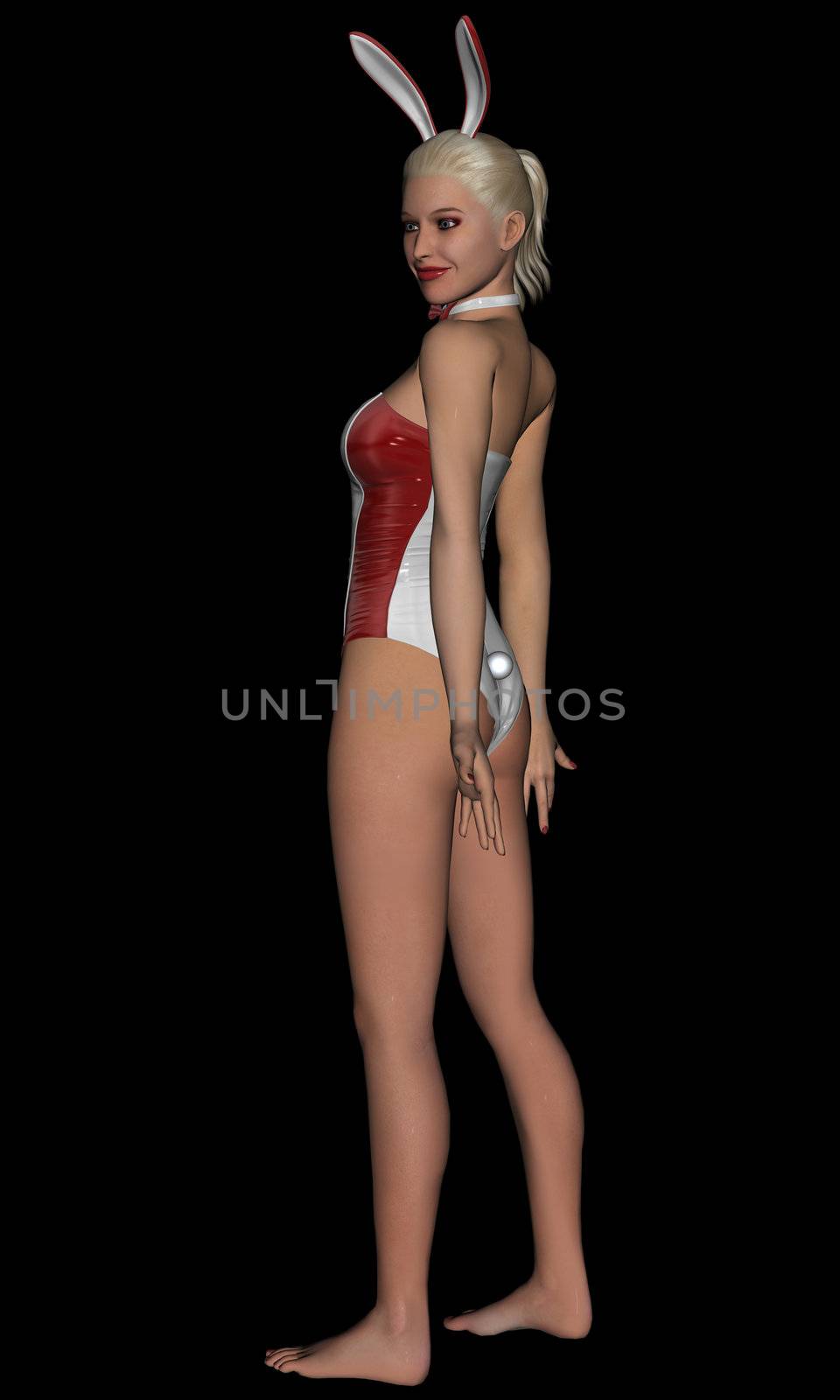 3D rendered sexy playboy woman on black background isolated