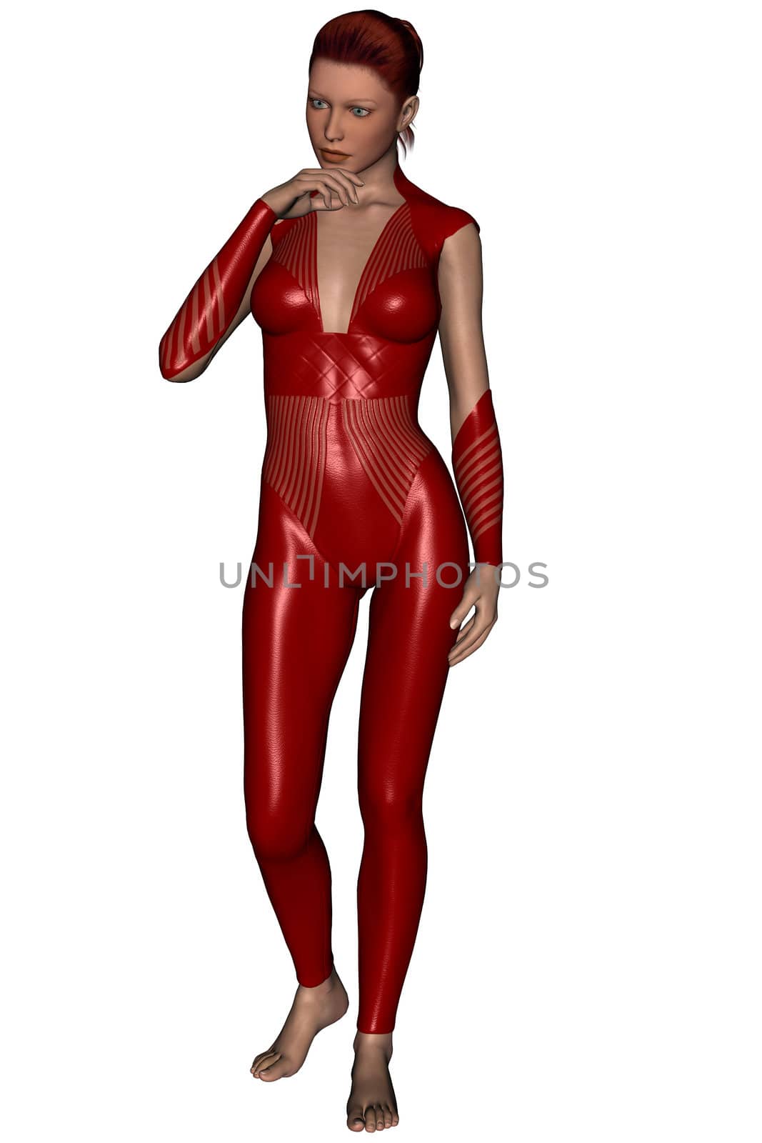 Pretty woman in bodysuit rendered on white background isolated