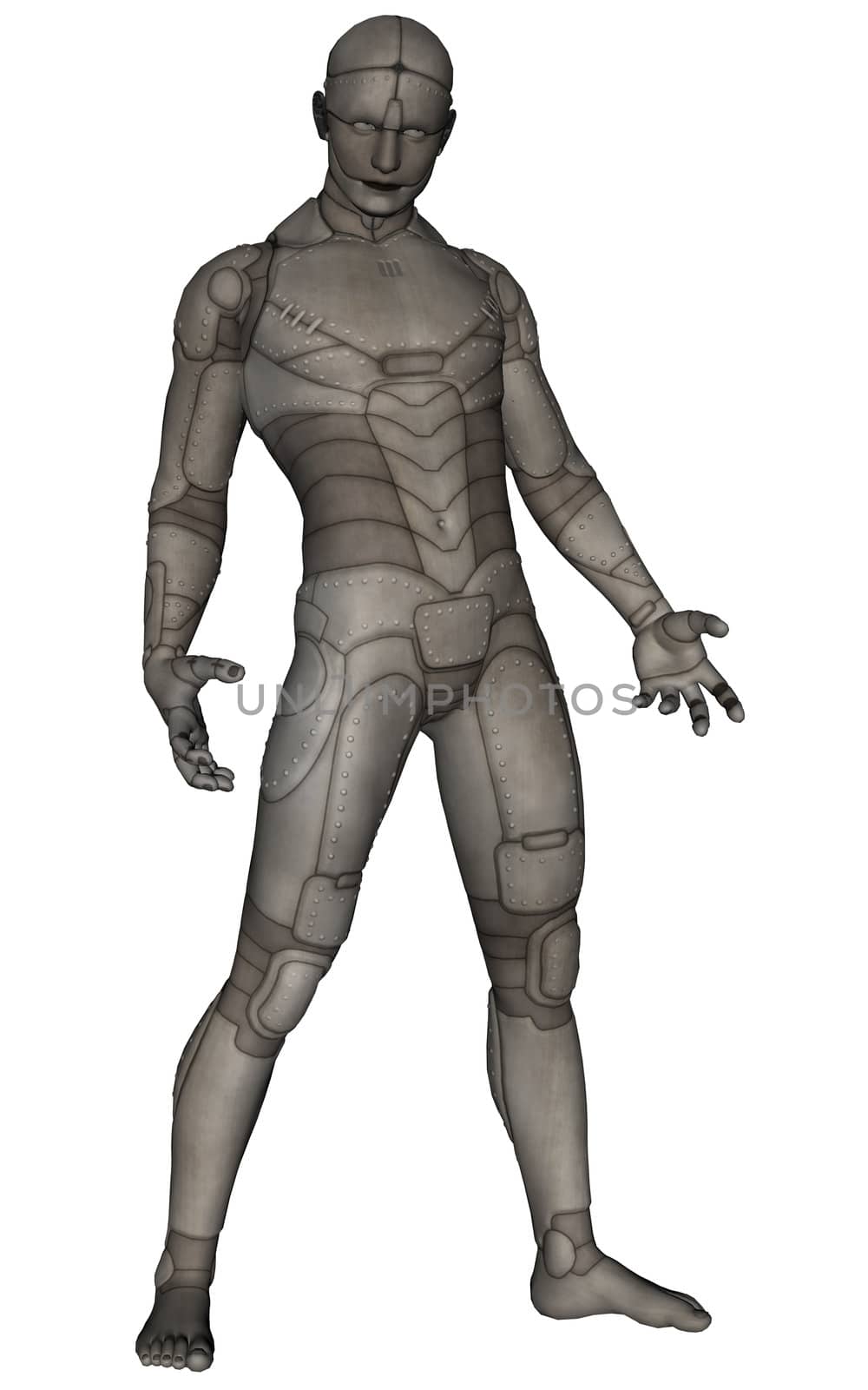 3D rendered scifi titanium man on white background isolated