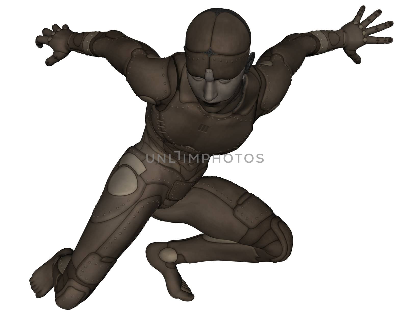 3D rendered scifi titanium man on white background isolated