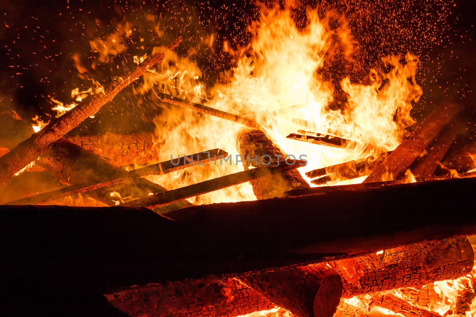 close up of big fire with huge flames