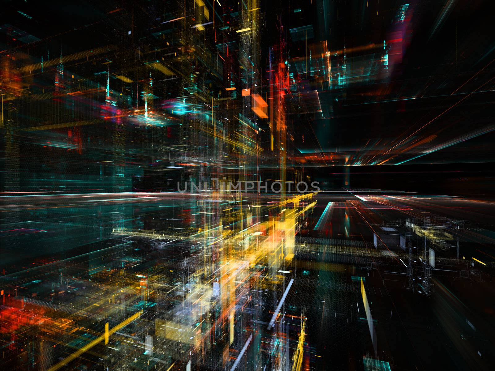 Digital Perspectives series. Abstract design made of light grids and fractal elements on the subject of business, science, education and technology