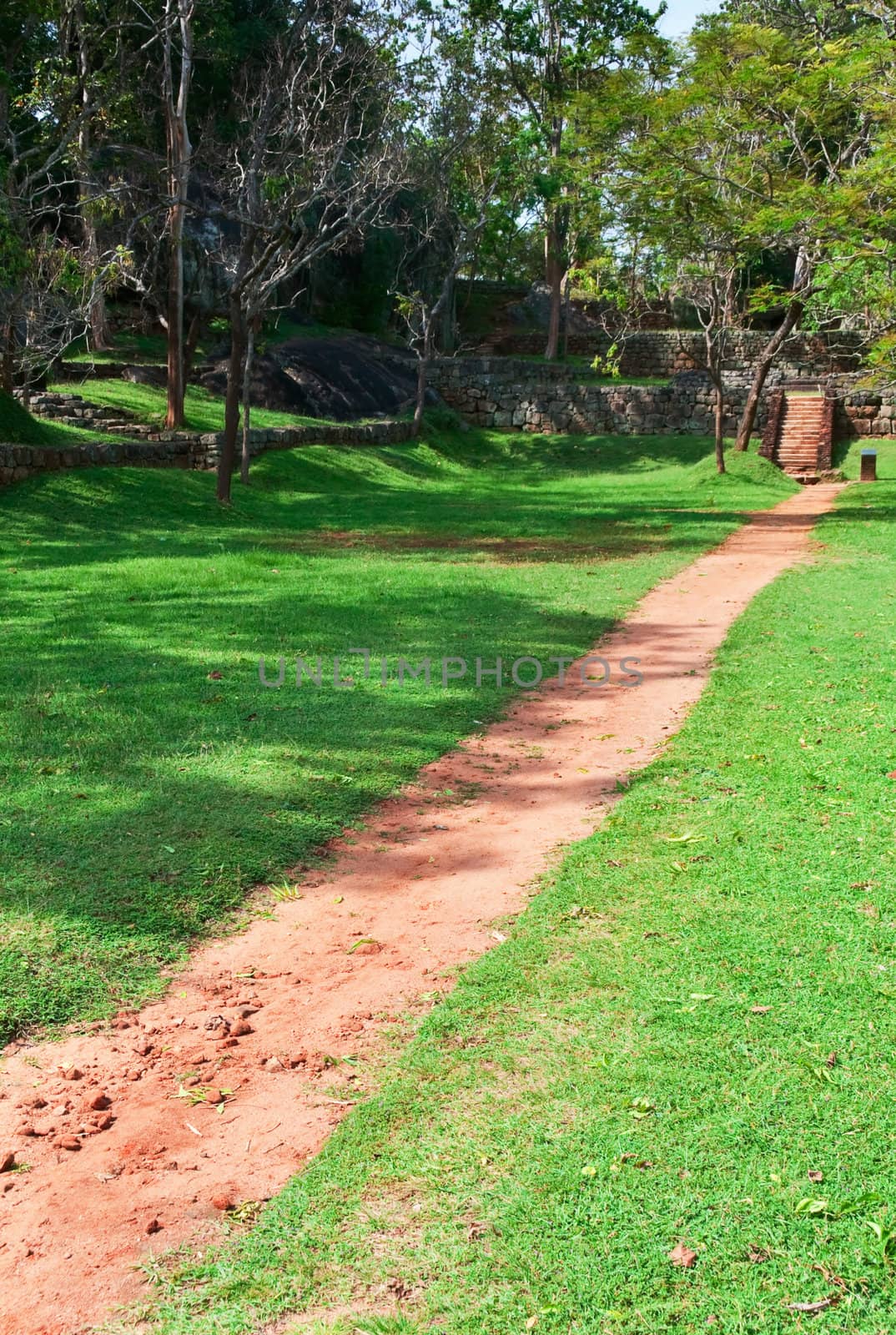 Sigiriya castle ruins, ancient steps with path on front, Sri Lanka