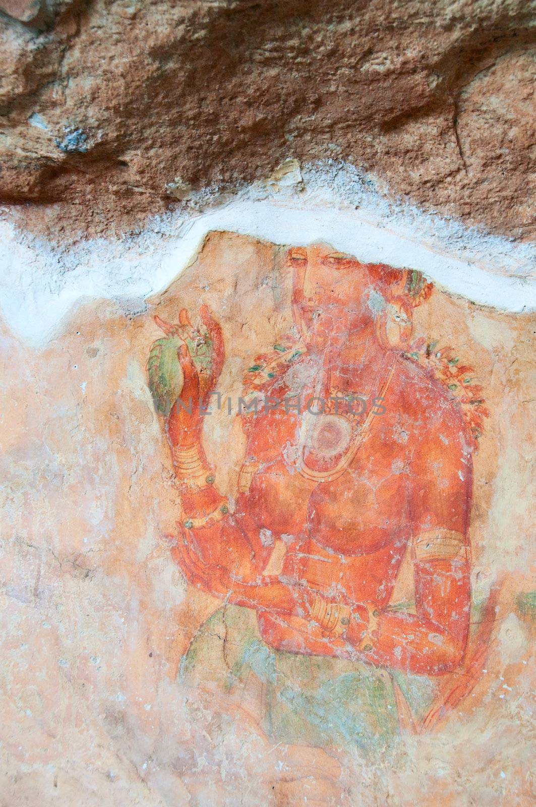 Ancient famous wall paintings (frescoes) at Sigirya, Sri Lanka.