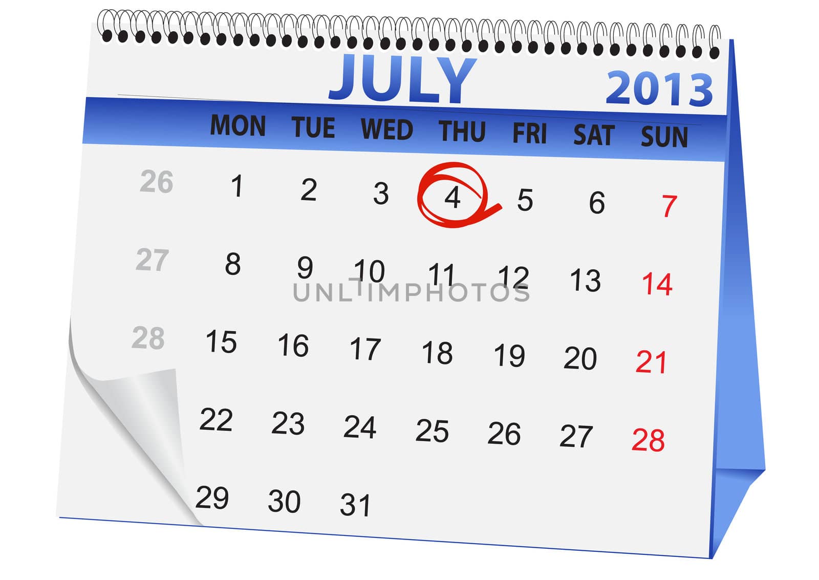 icon in the form of a calendar for Independence Day on July 4