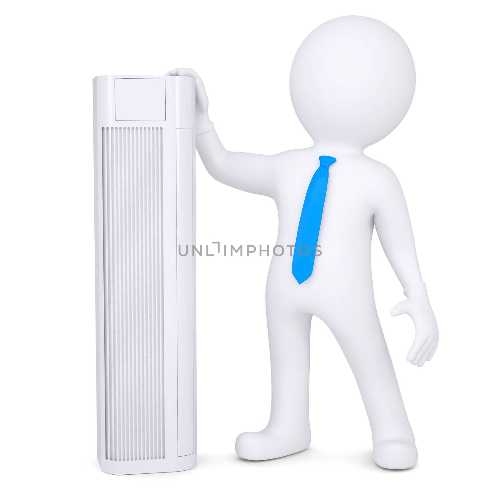 3d man holding a conditioner. Isolated render on a white background