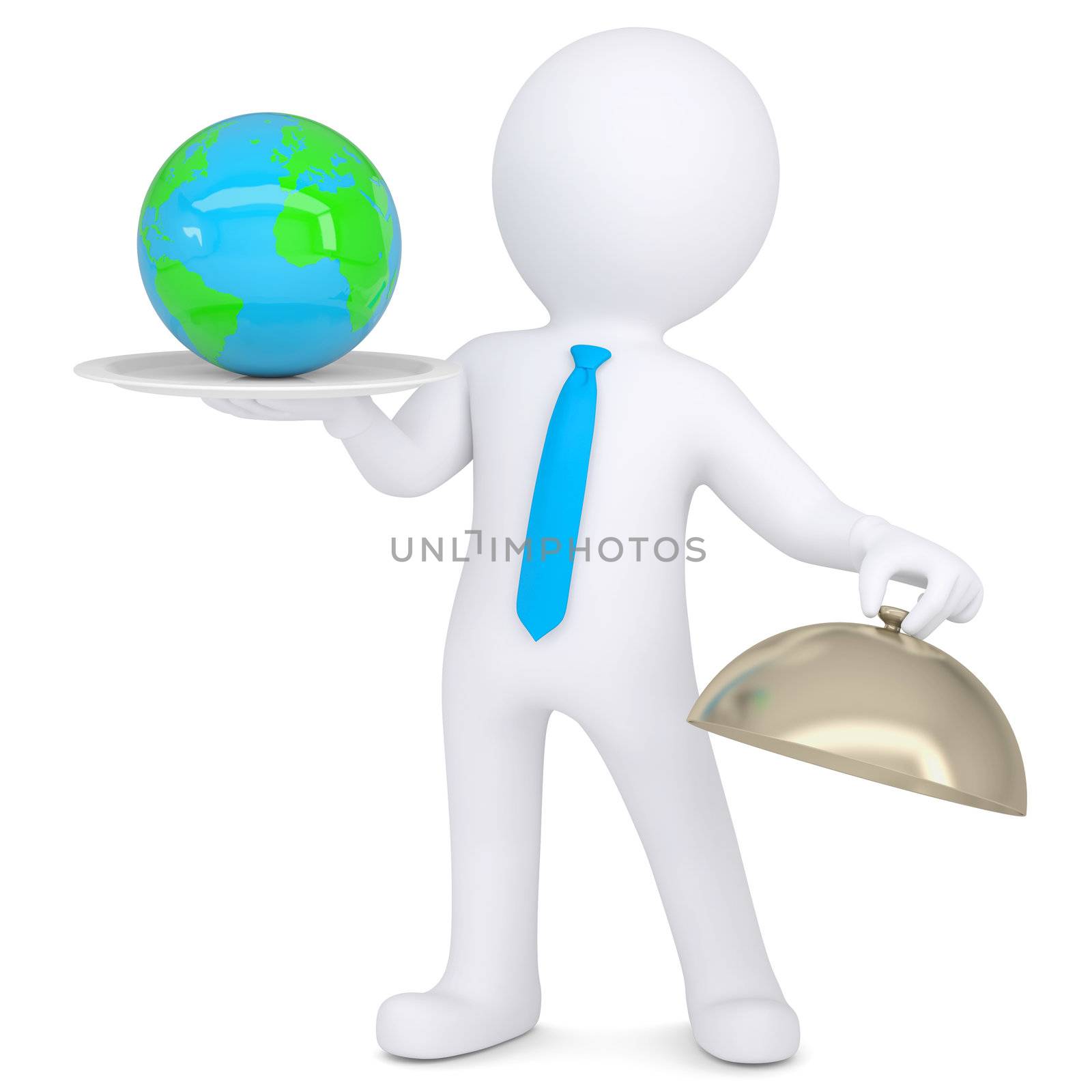 3d man holding a globe on platter by cherezoff