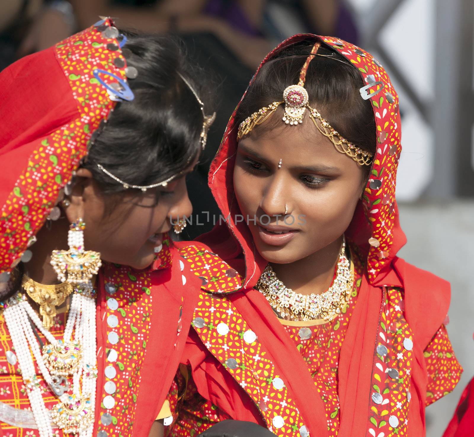 Indian girls in colorful ethnic attire by vladimir_sklyarov