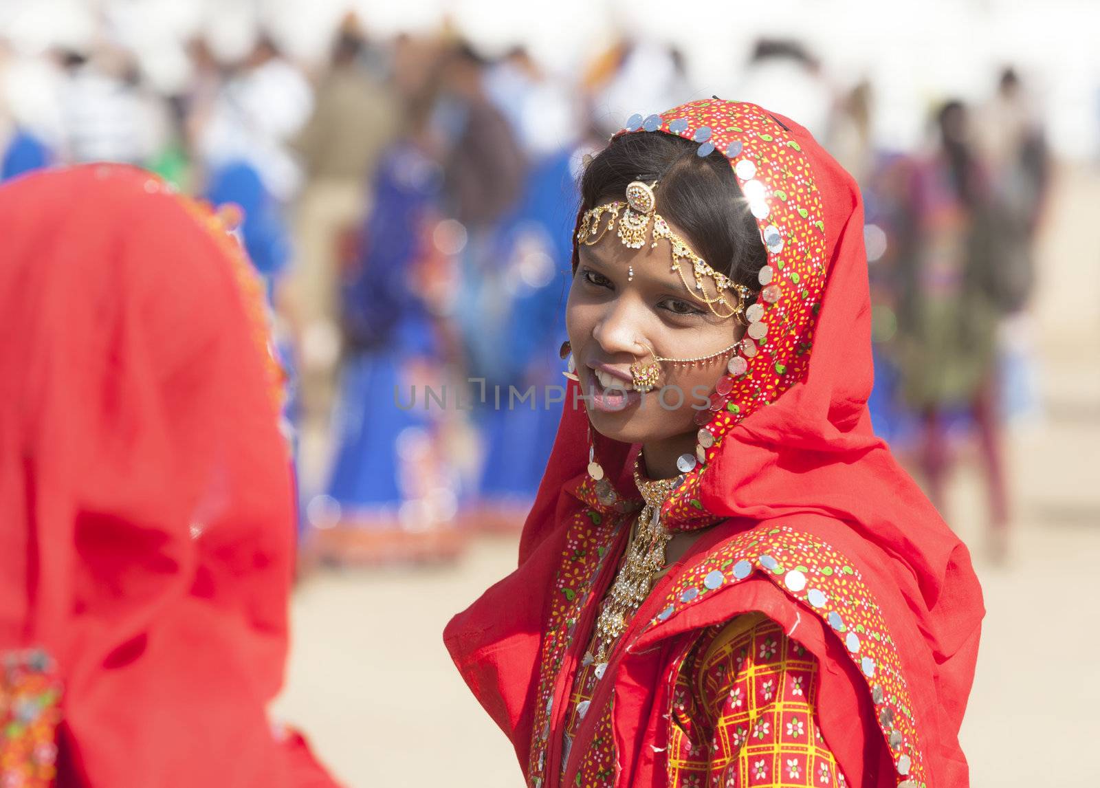 Indian girls in colorful ethnic attire by vladimir_sklyarov