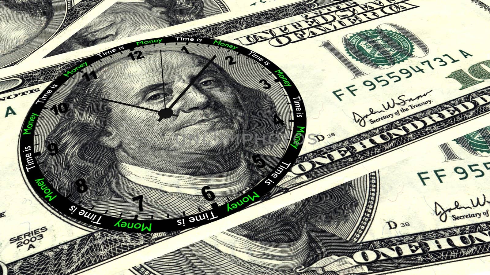 Render of Time is Money 100 Dollar Clock