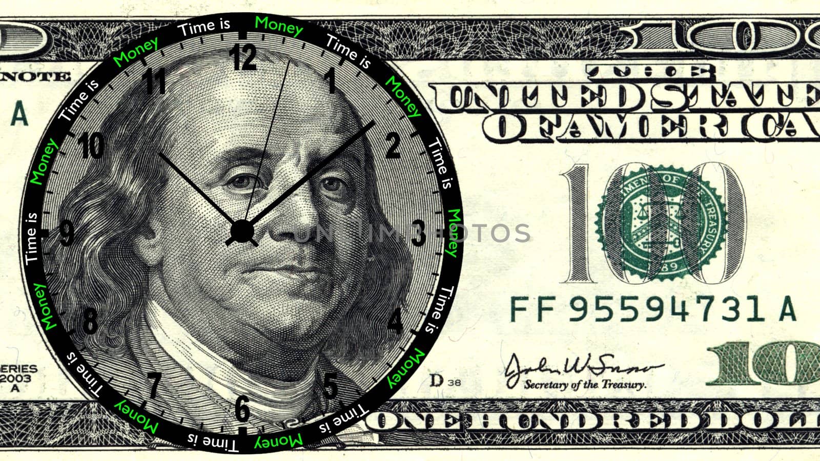 Render of Time is Money 100 Dollar Clock