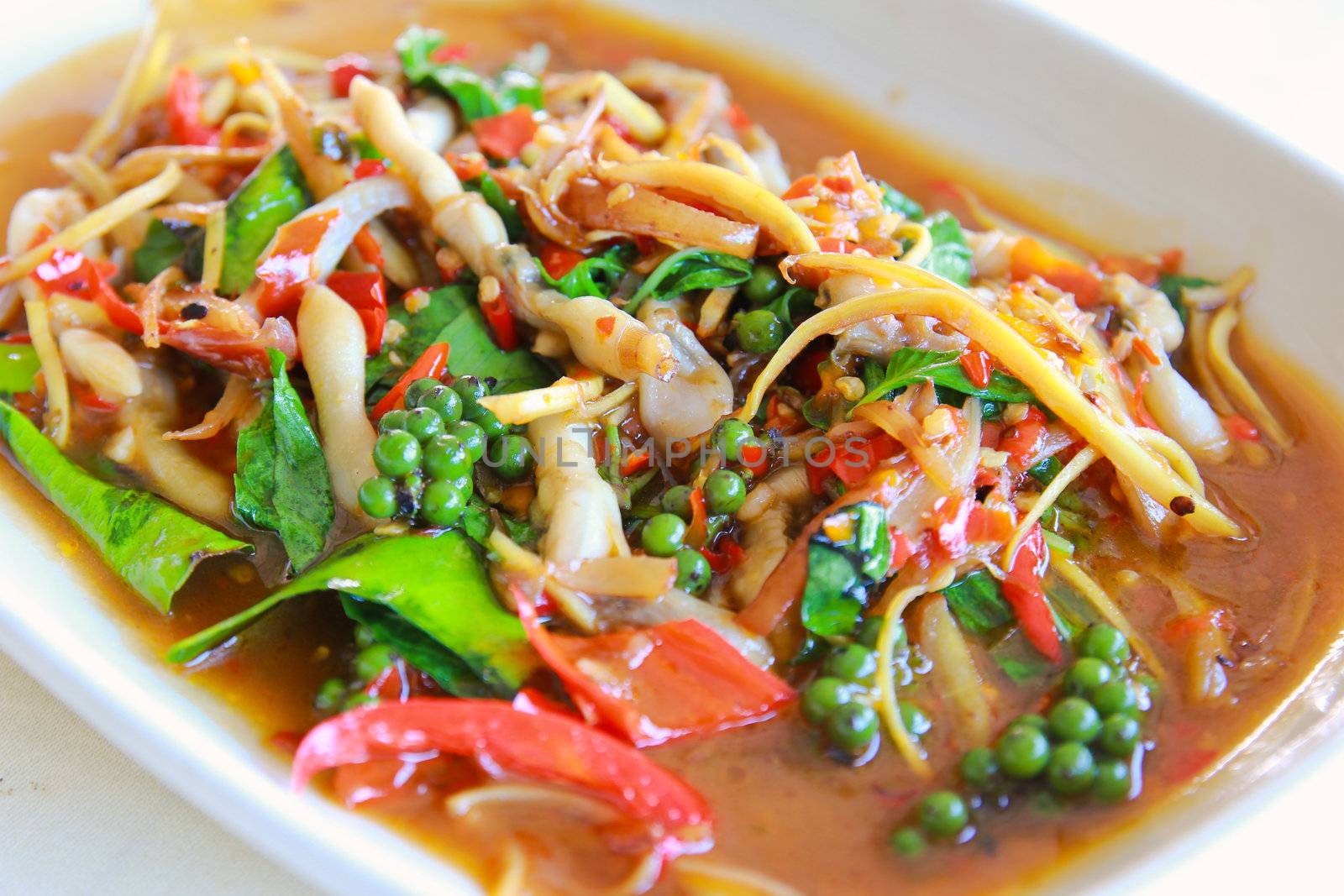 Spicy fried razor clam, Thai Seafood