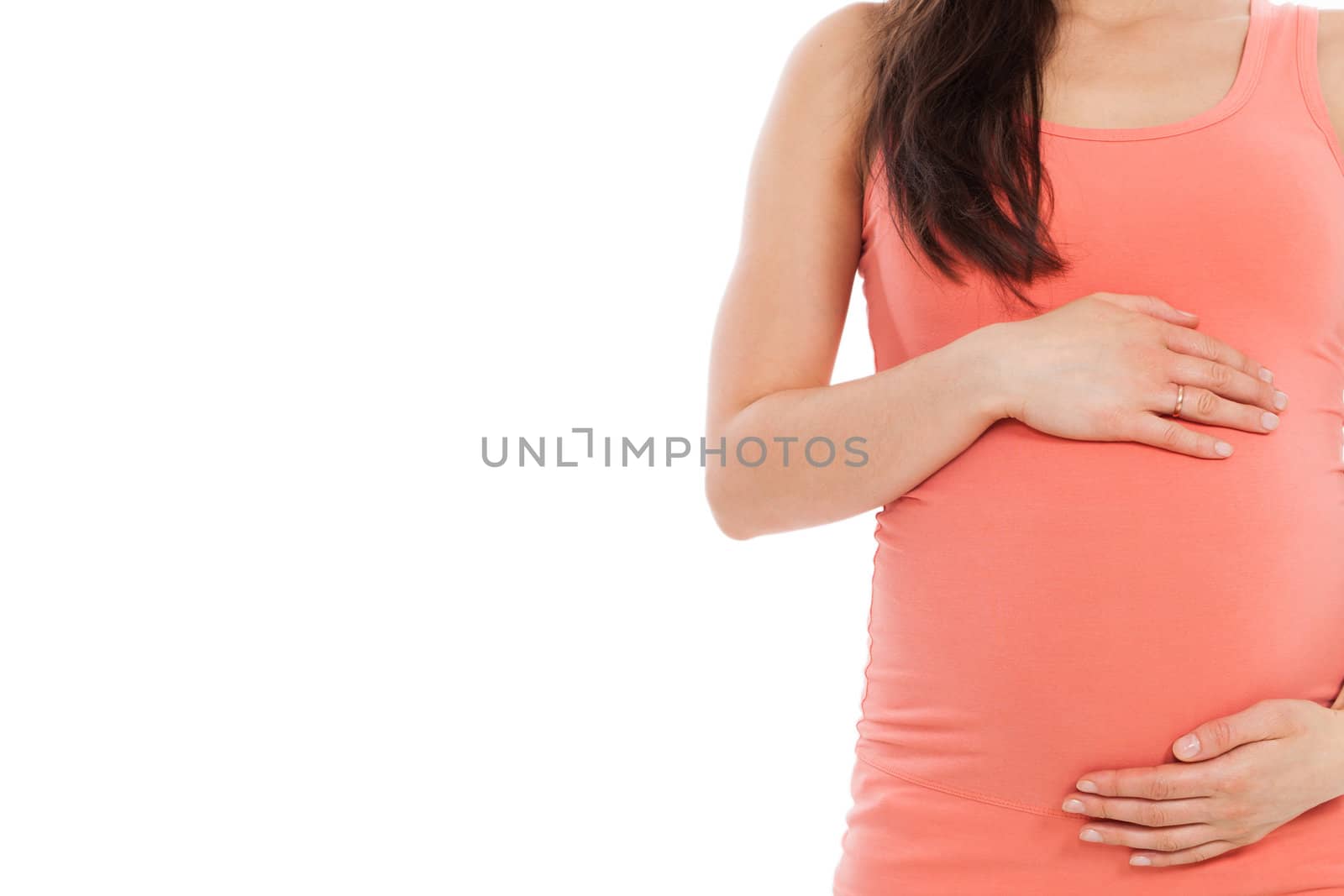 Beautiful pregnant belly on a white background