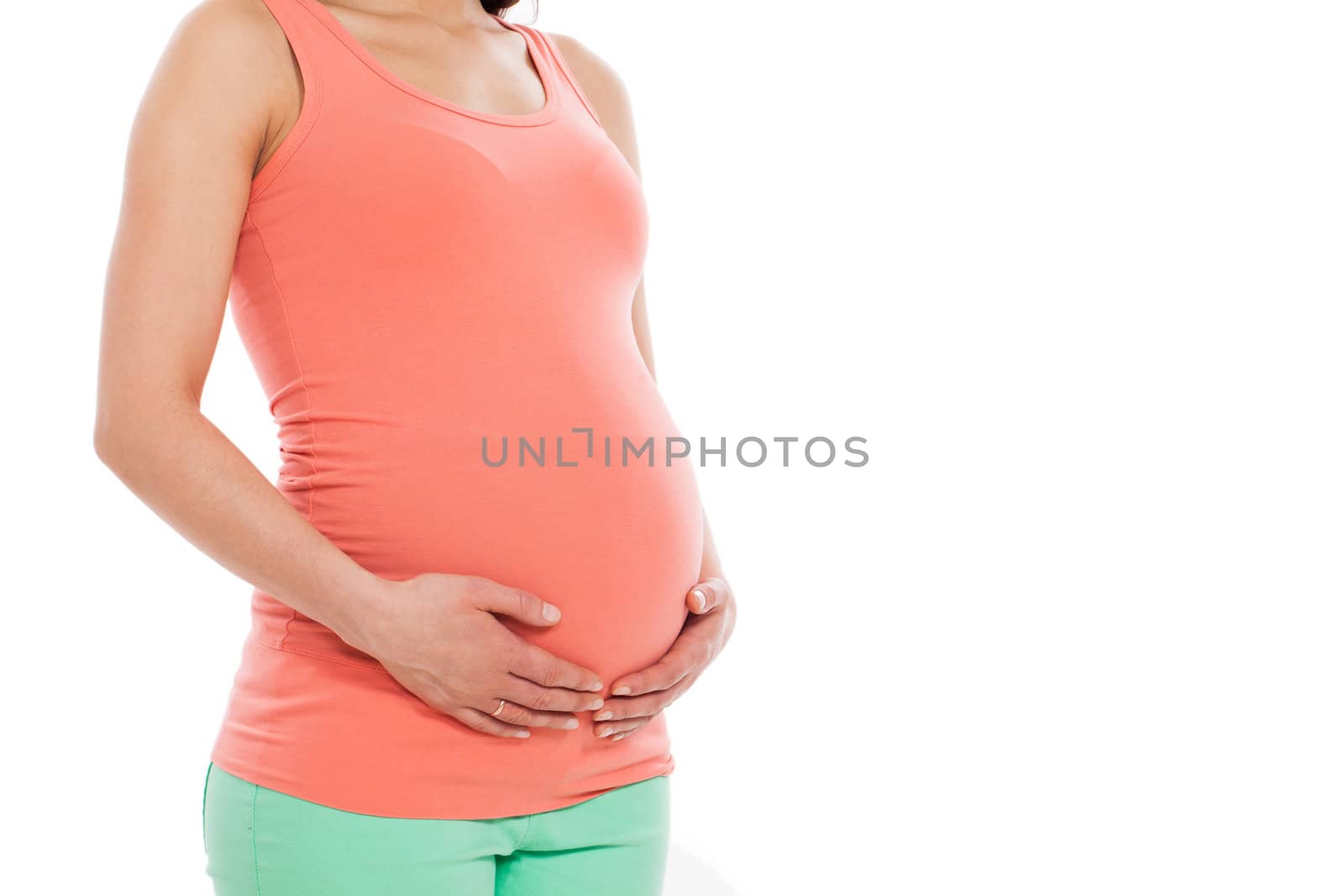 Beautiful pregnant belly on a white background