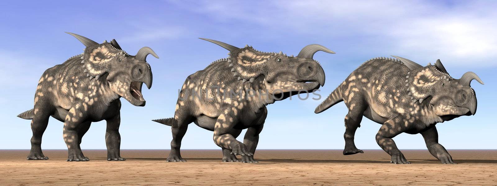 Einiosaurus dinosaurs in the desert - 3D render by Elenaphotos21