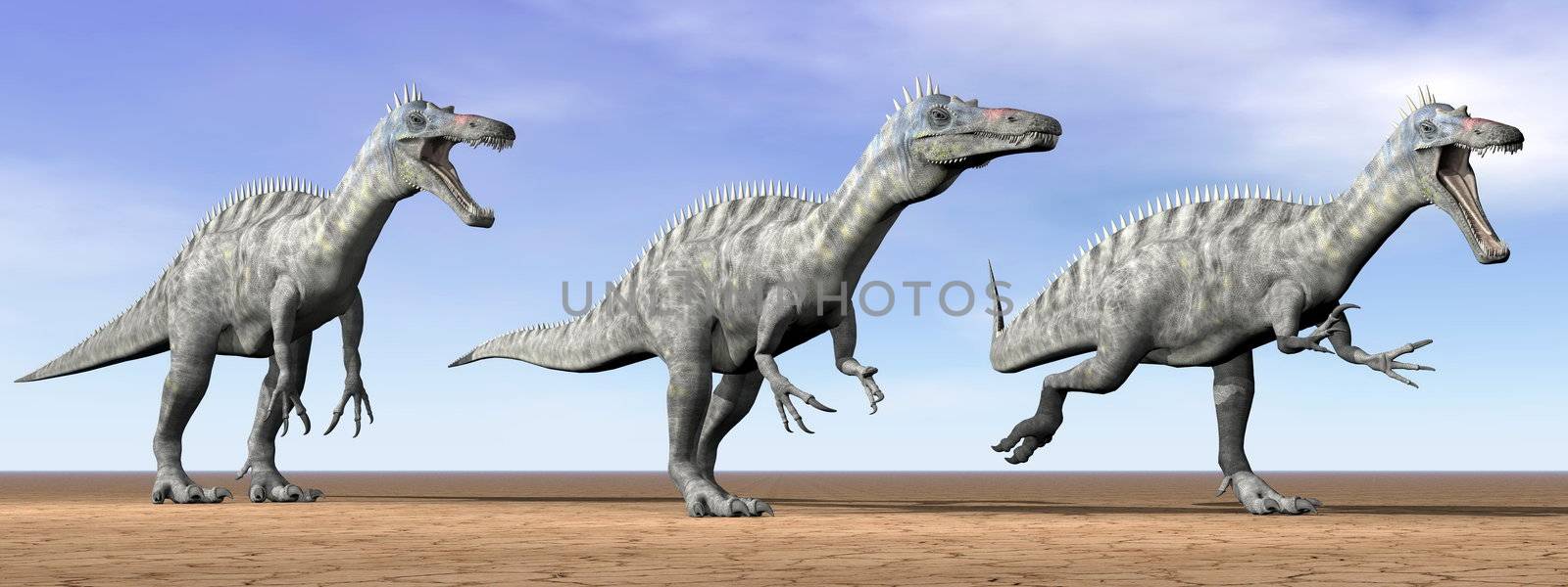Suchomimus dinosaurs in the desert - 3D render by Elenaphotos21