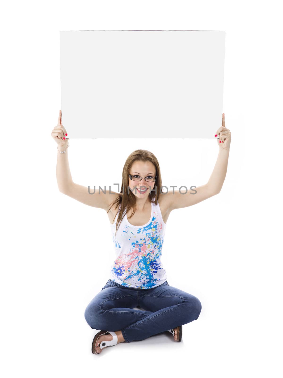 teenage girl holding up placard by kozzi