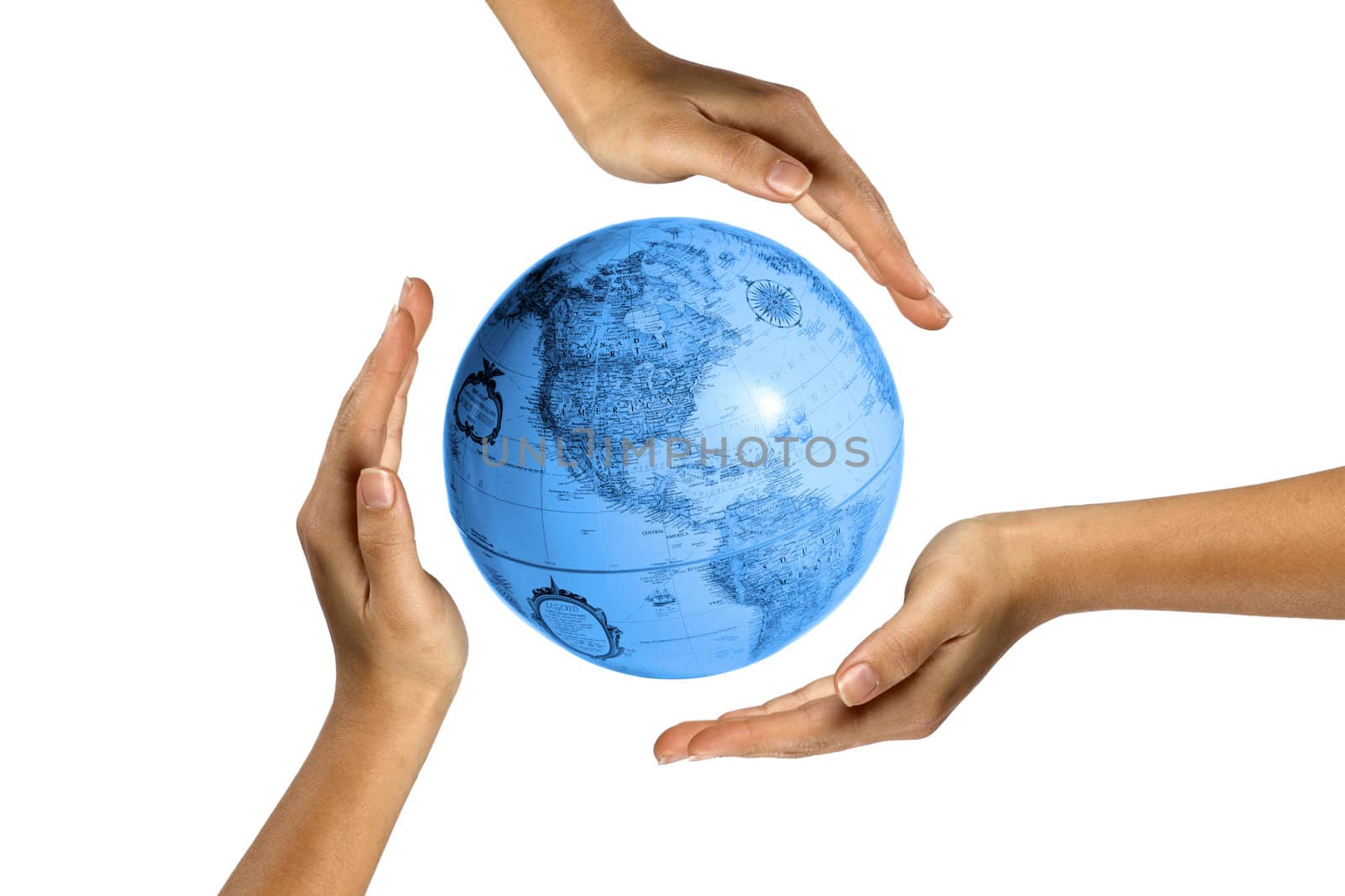 Digital image of human hands covering earth.