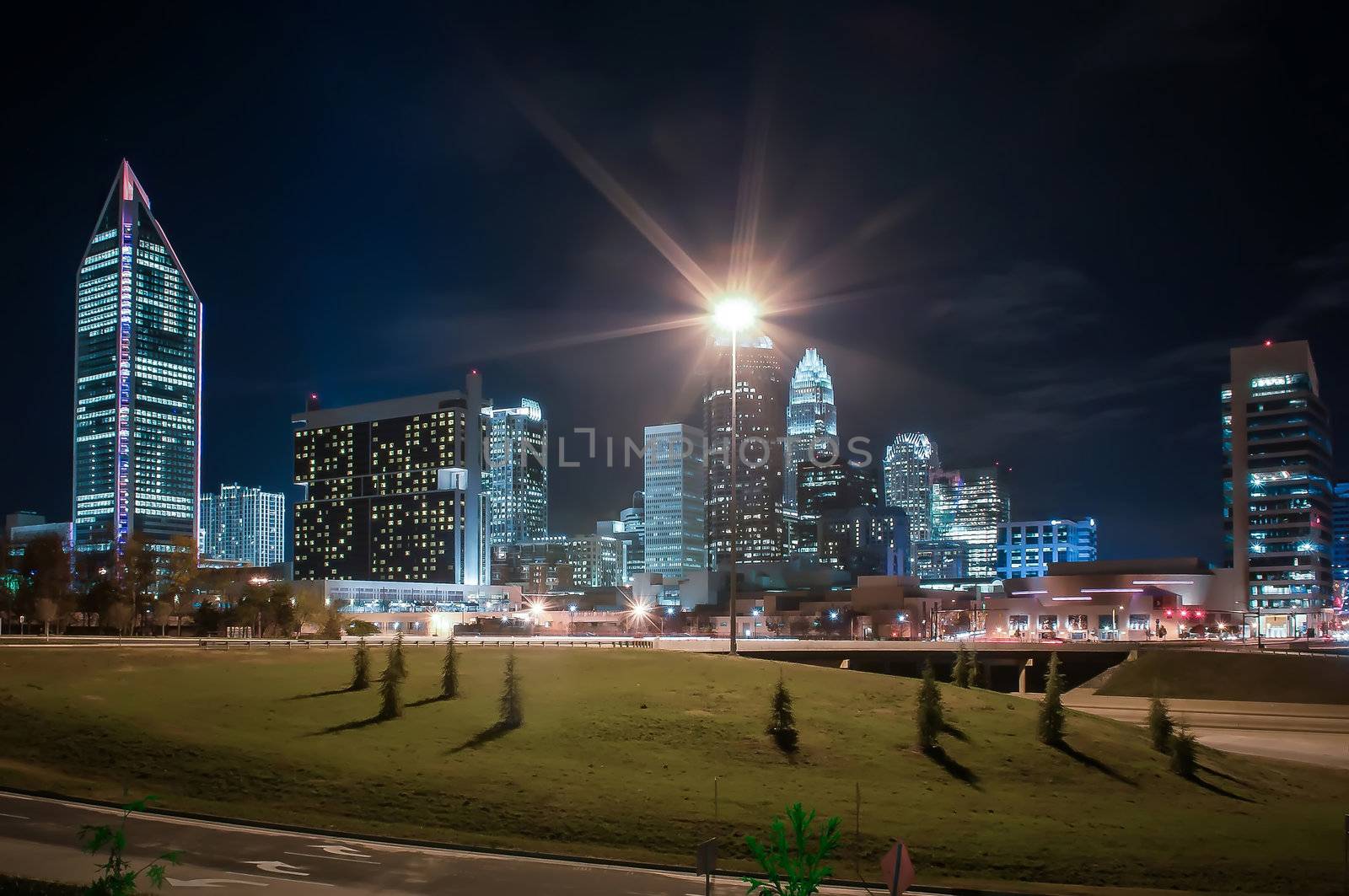 Skyline of uptown Charlotte, North Carolina at night.