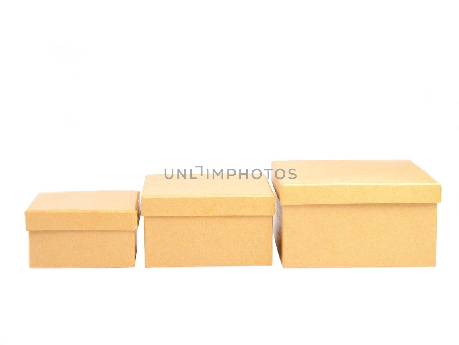 Three square paper boxes on white background