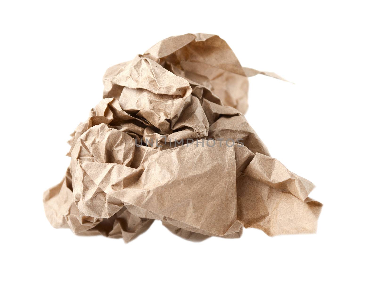 Ball of crumpled paper on white background