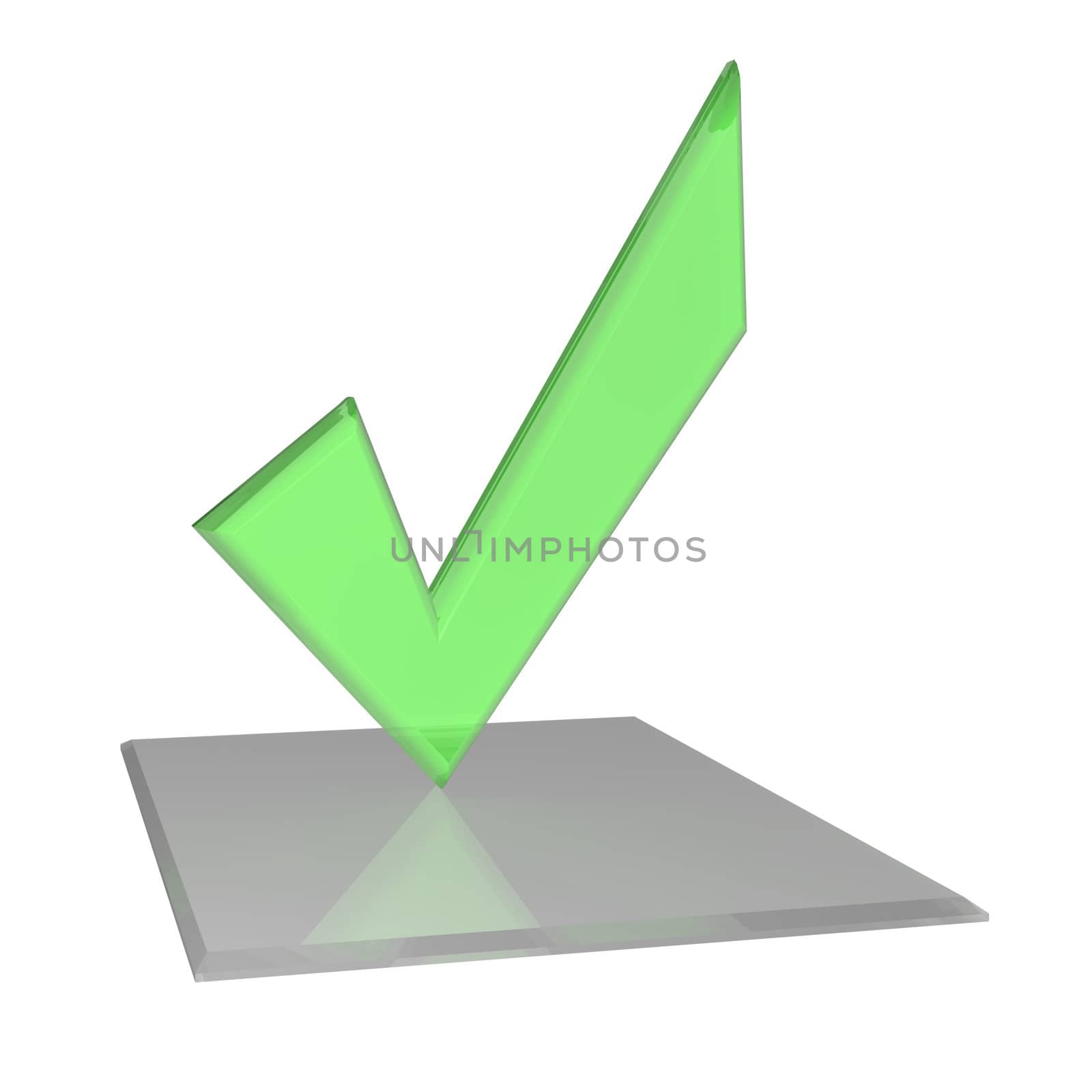 Green glossy Check mark on white background