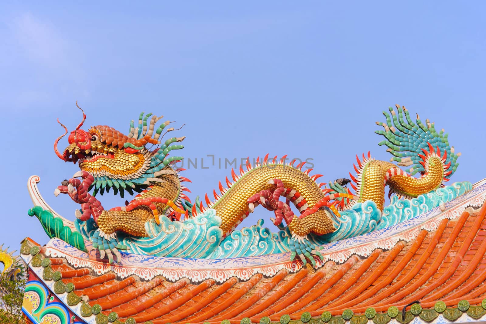 Chinese style dragon statue in Thai temple.