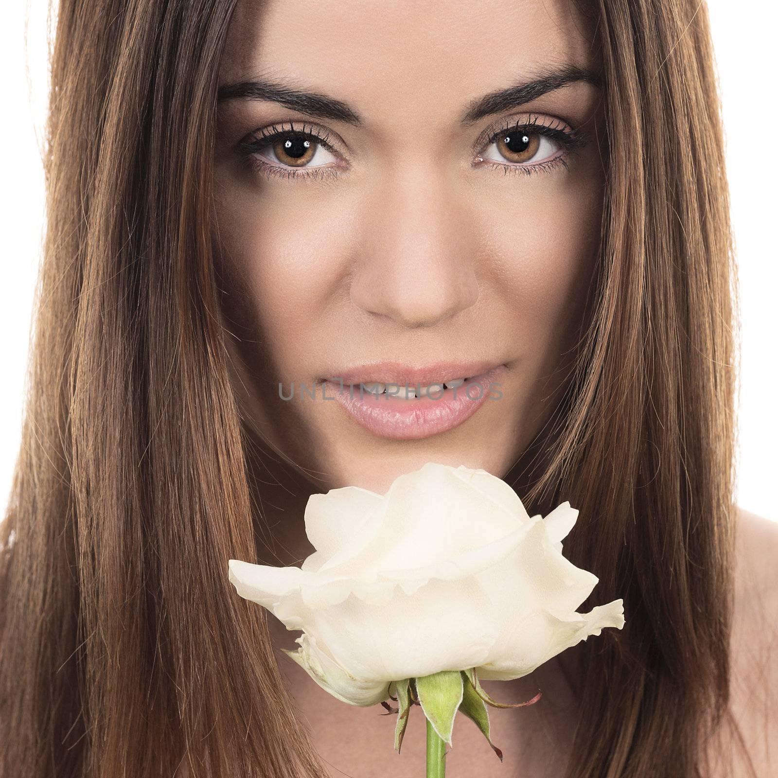 beautiful woman with white rose by vwalakte