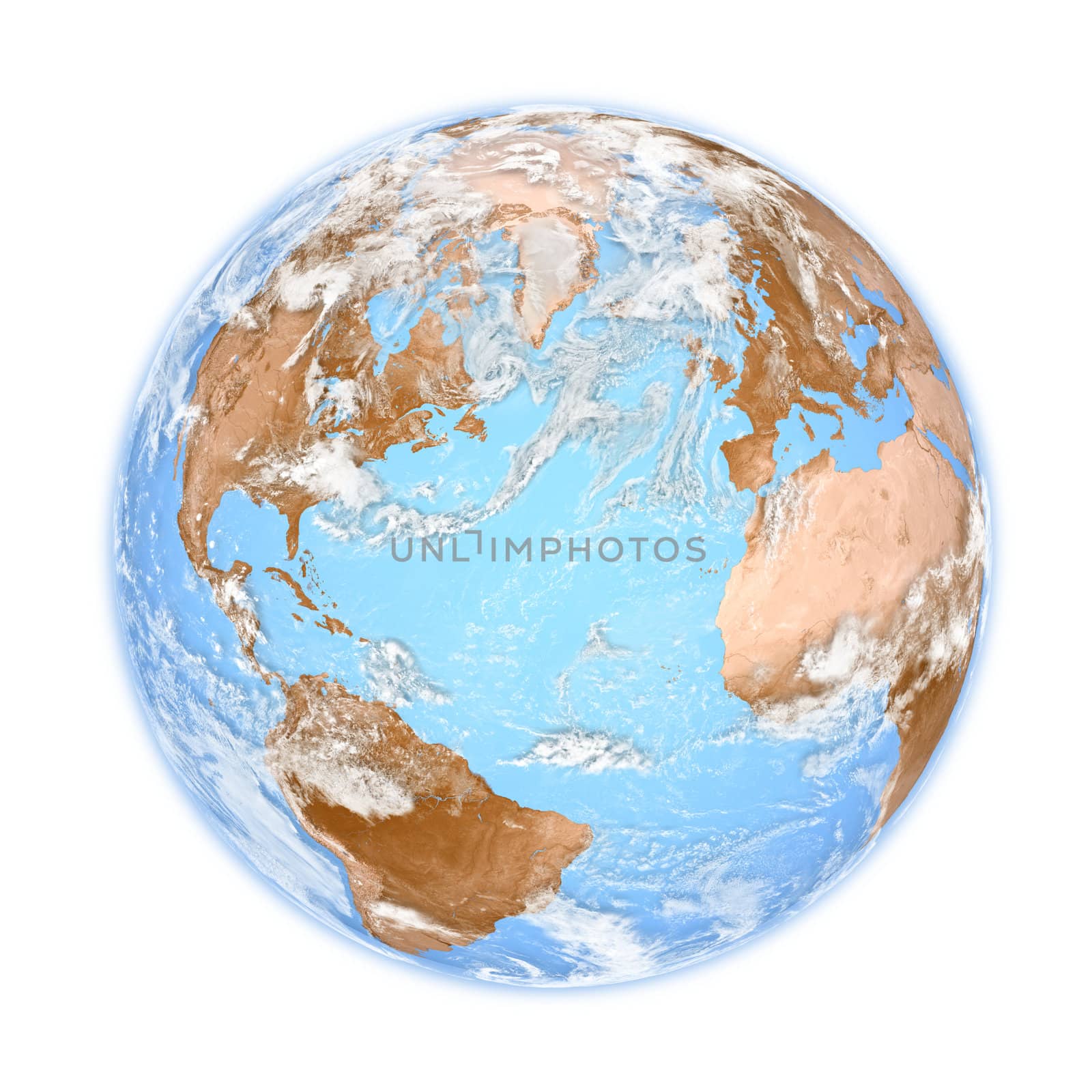 Planet Earth with clouds isolated on white background. Elements of this image furnished by NASA.