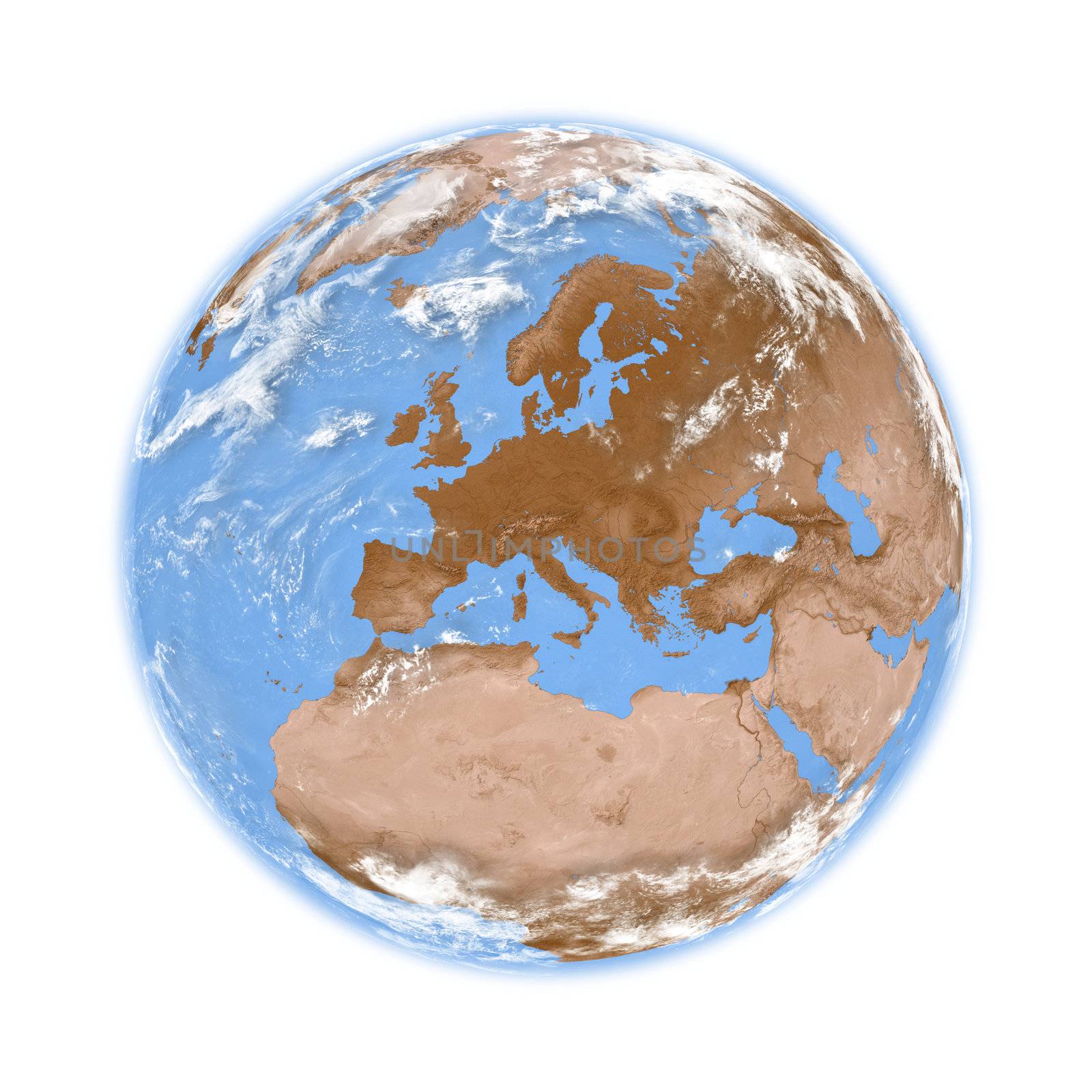 Europe on planet Earth isolated on white background. Elements of this image furnished by NASA.