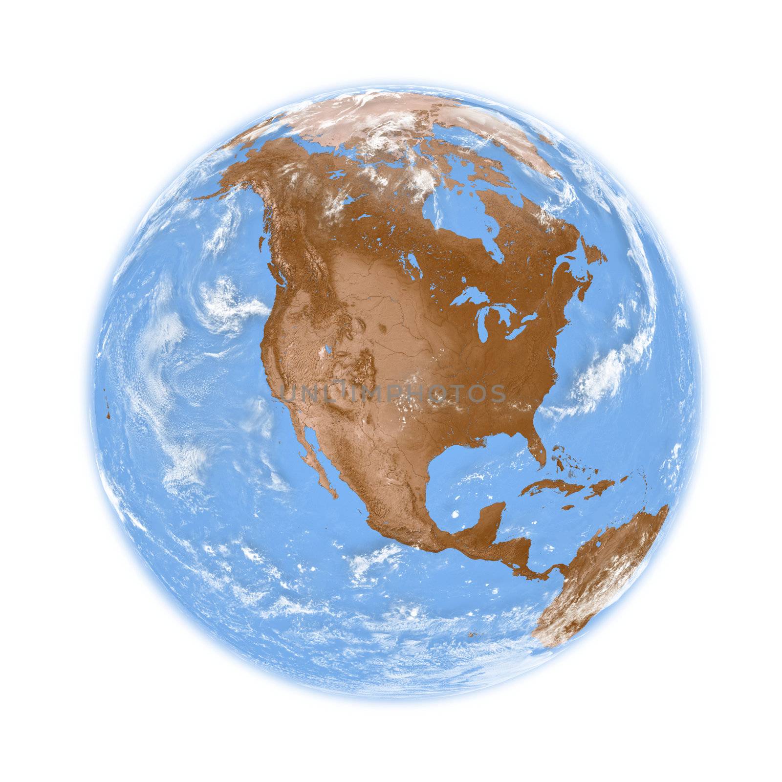 North America on planet Earth isolated on white background. Elements of this image furnished by NASA.