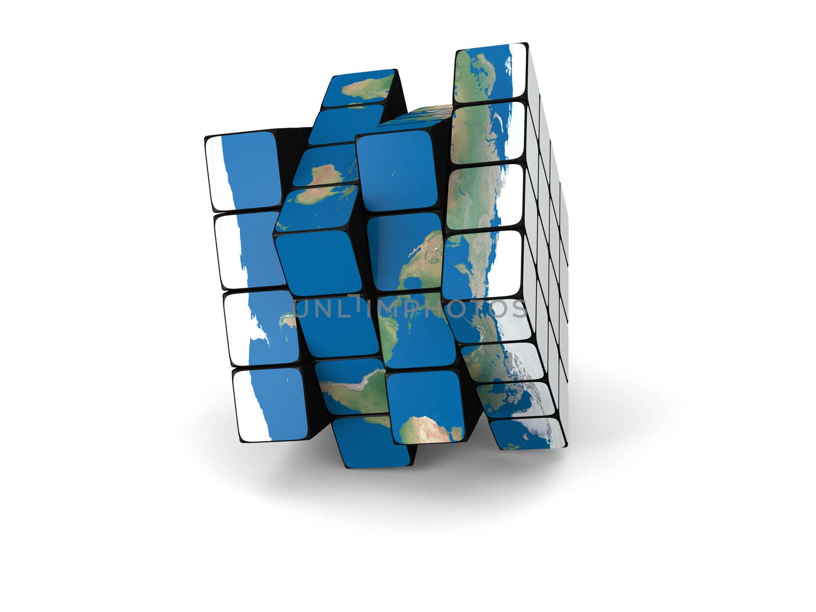 Concept of planet Earth made of cubes, isolated on white background. Elements of this image furnished by NASA.