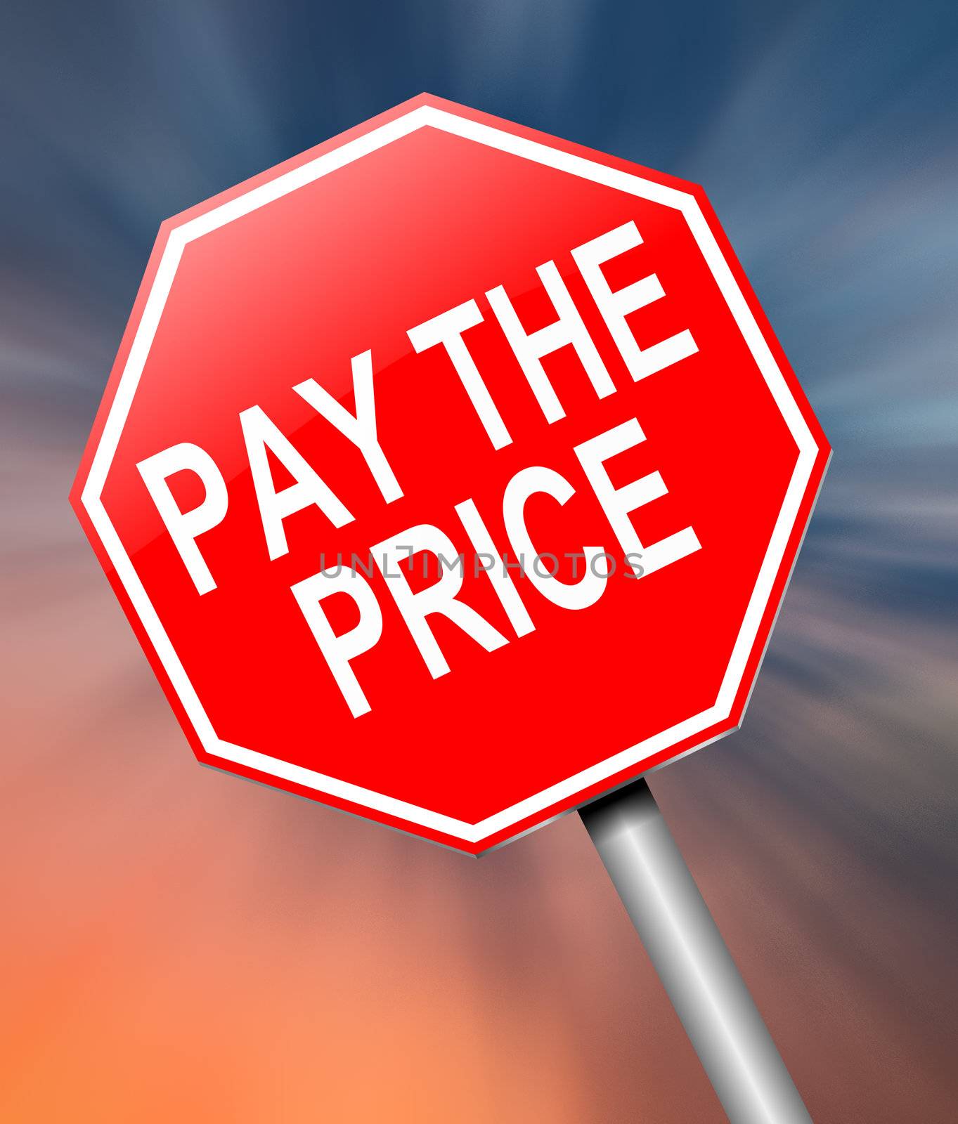 Illustration depicting a sign with a pay the price concept.